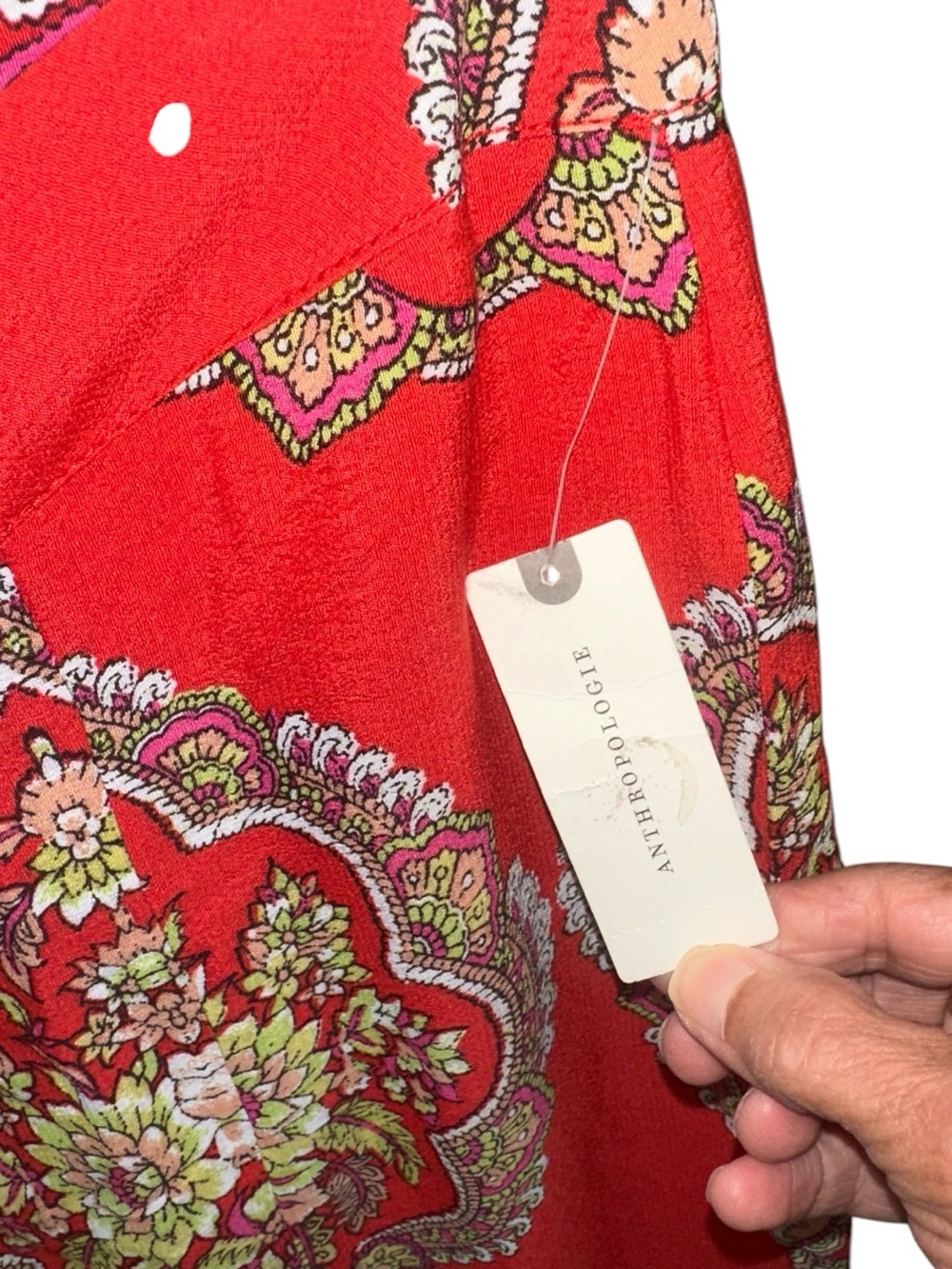 Anthropologie ett:twa Manon Flared Pants Red/Gold Paisley Medallion Size 14 NWT - Picture 10 of 12